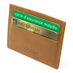PORTE-CARTES HORIZONTAL AVEC OU SANS ANTI-RFID  EN CUIR VERITABLE MARRON CLAIR 5