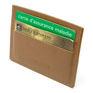 PORTE-CARTES HORIZONTAL AVEC OU SANS ANTI-RFID EN SIMILI-CUIR LISSE MARRON 4