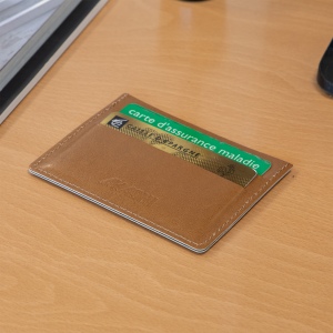 PORTE-CARTES HORIZONTAL AVEC OU SANS ANTI-RFID EN SIMILI-CUIR LISSE MARRON 5