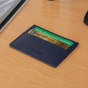 PORTE-CARTES HORIZONTAL AVEC OU SANS ANTI-RFID  CUIR RECYCLÉ BLEU MARINE 4