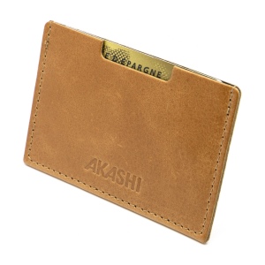 PORTE CARTE SIMPLE EN CUIR VERITABLE MARRON CLAIR 5