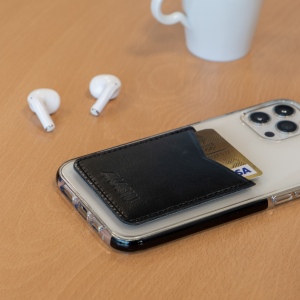 PORTE-CARTE POUR SMARTPHONE AVEC ADHESIF 3M EN CUIR VERITABLE NOIR 4