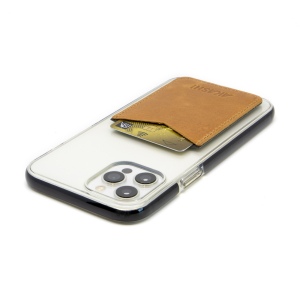 PORTE-CARTE POUR SMARTPHONE AVEC ADHESIF 3M EN CUIR VERITABLE MARRON CLAIR 6