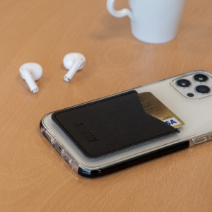 PORTE-CARTE POUR SMARTPHONE AVEC ADHESIF 3M EN SIMILI-CUIR NOIR GRAINE 4