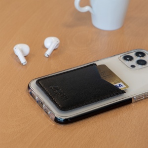 PORTE-CARTE POUR SMARTPHONE AVEC ADHESIF 3M EN SIMILI-CUIR LISSE NOIR 4