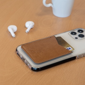 PORTE-CARTE POUR SMARTPHONE AVEC ADHESIF 3M EN SIMILI-CUIR LISSE MARRON 4