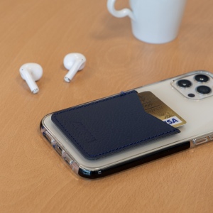 PORTE-CARTE POUR SMARTPHONE AVEC ADHESIF 3M CUIR RECYCLÉ BLEU MARINE 4
