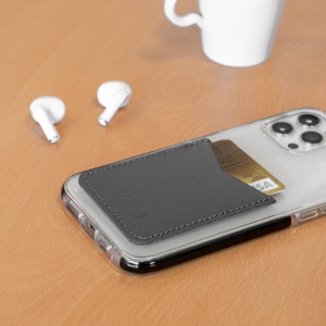 PORTE-CARTE POUR SMARTPHONE AVEC ADHESIF 3M CUIR RECYCLÉ GRIS 4