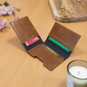 PORTE CARTE VOLET EN CUIR VERITABLE MARRON FONCE 4