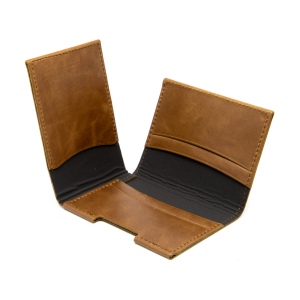 PORTE CARTE VOLET EN CUIR VERITABLE MARRON FONCE 5