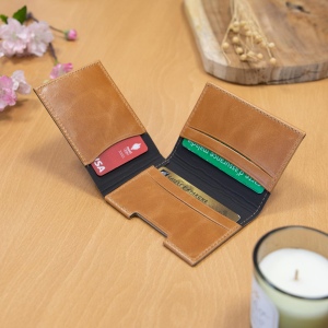 PORTE CARTE VOLET EN CUIR VERITABLE MARRON CLAIR 4