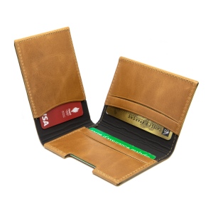 PORTE CARTE VOLET EN CUIR VERITABLE MARRON CLAIR 6