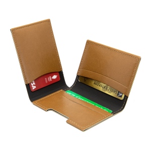 PORTE CARTE VOLET EN SIMILI-CUIR LISSE MARRON 5