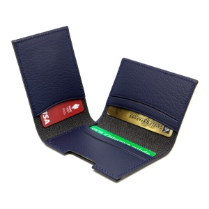 PORTE CARTE VOLET CUIR RECYCLÉ BLEU MARINE 6