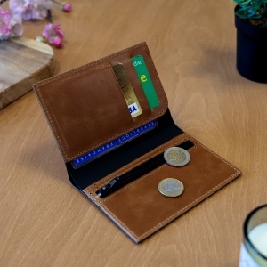 PORTEFEUILLE VERTICAL EN CUIR VERITABLE MARRON FONCE 4