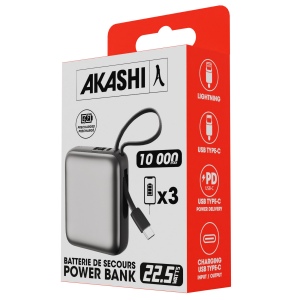 BUSHI - Batterie Powerbank 10,000 mAh avec câbles intégrés à charge rapide 22,5W 3