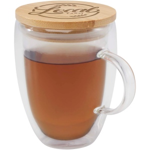 Tasse en verre Leona de 350 ml avec couvercle en bambou 4