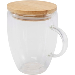 Tasse en verre Leona de 350 ml avec couvercle en bambou 5
