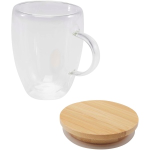 Tasse en verre Leona de 350 ml avec couvercle en bambou 6