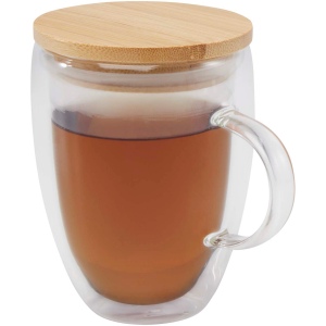 Tasse en verre Leona de 350 ml avec couvercle en bambou 2