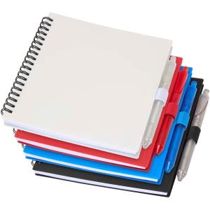 Ensemble carnet à couverture souple en plastique recyclé et stylo bille (encre bleue) Niove 25