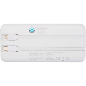 Batterie de secours Adhil de 10 000 mAh et 10 W en plastique recyclé avec 2 câbles intégrés 8