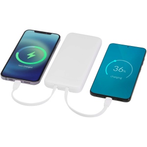 Batterie de secours Adhil de 10 000 mAh et 10 W en plastique recyclé avec 2 câbles intégrés 12