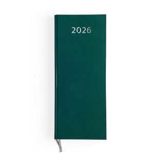 AGENDA DE CAISSE 2026 - DOS DOUBLE SPIRALE BLANCHE - 137 x 335 mm - COUVERTURE VERTE - TRANSFERT A CHAUD - 4 PAGES (2 FEUILLES) QUADRI EN DEBUT D'AGENDA 5