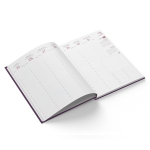 AGENDA EMBOITE TOILE 2026 - MINI 90 x 165 mm - COUVERTURE AUBERGINE - TRANSFERT A CHAUD - 4 PAGES (2 FEUILLES) QUADRI EN DEBUT D'AGENDA 15