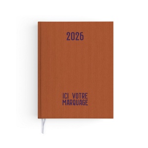 AGENDA EMBOITE TOILE 2026 - MINI 90 x 165 mm - COUVERTURE AUBERGINE - TRANSFERT A CHAUD - 4 PAGES (2 FEUILLES) QUADRI EN DEBUT D'AGENDA 5