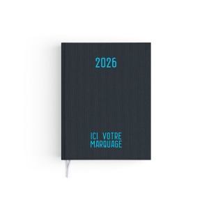 AGENDA EMBOITE TOILE 2026 - MINI 90 x 165 mm - COUVERTURE ARDOISE - TRANSFERT A CHAUD - 2 PAGES (1 FEUILLE) QUADRI EN DEBUT D'AGENDA 8
