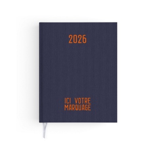AGENDA EMBOITE TOILE 2026 - MINI 90 x 165 mm - COUVERTURE ARDOISE - TRANSFERT A CHAUD - 4 PAGES (2 FEUILLES) QUADRI EN DEBUT D'AGENDA 2