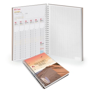 AGENDA SCRIPT BOOK 2026 - 226 x 298 mm - SPIRALE NOIRE - COUVERTURE PELLICULAGE BRILLANT - 2 FEUILLETS PERSONNALISES