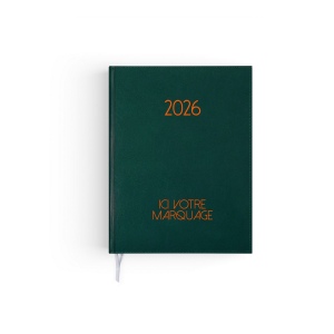 AGENDA EMBOITE PARIS 2026 - SEMAINIER 210 x 270 mm - COUVERTURE VERTE - TRANSFERT A CHAUD - 2 PAGES (1 FEUILLE) QUADRI EN DEBUT D'AGENDA 8
