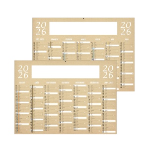 KRAFT 2026 - STANDARD 550 x 405 mm - CC REMBORDE - MARQUAGE 1 COULEUR - DIFFERENT RECTO VERSO - 1 TROU EN TÊTE