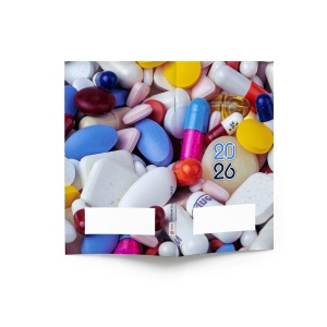 AGENDA ECO POCHE 2026 - THEME PHARMA-1 - 95 x 165 mm - QUINZAINIER 64 PAGES - COUVERTURE 380g QUADRI PAGES 1 ET 4 - PELLICULAGE BRILLANT RECTO - PIQURE 2 POINTS METAL 5