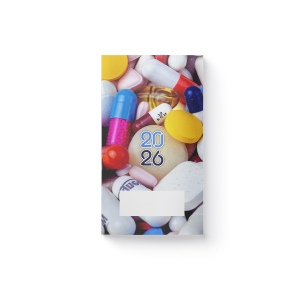 AGENDA ECO POCHE 2026 - THEME PHARMA-2 - 95 x 165 mm - QUINZAINIER 64 PAGES - COUVERTURE 380g QUADRI PAGES 1 ET 4 - PELLICULAGE BRILLANT RECTO - PIQURE 2 POINTS METAL