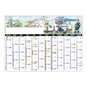 PLANNING AMBULANCE CAMP 2026 - XXL 700X500 MM LEGER 400G - RECTO SEUL - AVEC PELLICULAGE EFFACABLE - MARQUAGE QUADRI