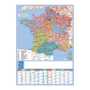 PLANNING REGIONS 2026 - XXL 500X700 MM LEGER 400G - RECTO SEUL - AVEC PELLICULAGE EFFACABLE - MARQUAGE QUADRI