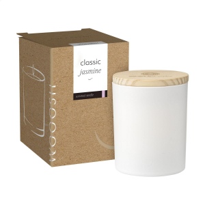 Bougie parfumée Wooosh Classic Jasmine décorative moulée dans un verre coloré avec une belle finition mate et scellée avec un couvercle en bois décoratif 4