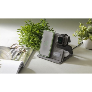 Chargeur magnétique sans fil 3-en-1 de 15W en ABS recyclé et PU recyclé avec un motif gris mélangé 3