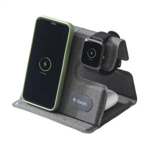 Chargeur magnétique sans fil 3-en-1 de 15W en ABS recyclé et PU recyclé avec un motif gris mélangé 4