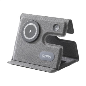 Chargeur magnétique sans fil 3-en-1 de 15W en ABS recyclé et PU recyclé avec un motif gris mélangé