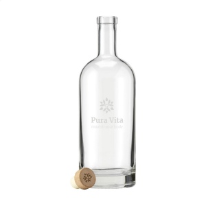 Bouteille d'eau en verre élégante avec bouchon en bois muni d'un bouchon synthétique et une base solide 3
