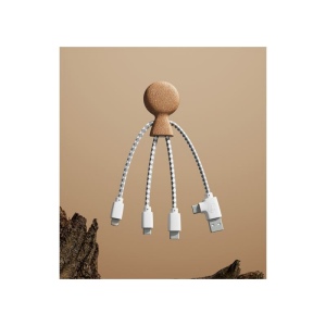 Mr Bio Cork - Câble de charge multi-connecteurs Double entrée Type-C &amp; USB en liège de 12W 3