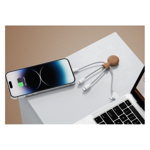 Mr Bio Cork - Câble de charge multi-connecteurs Double entrée Type-C &amp; USB en liège de 12W 4