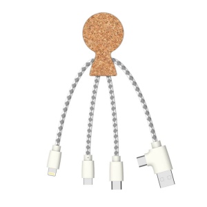 Mr Bio Cork - Câble de charge multi-connecteurs Double entrée Type-C &amp; USB en liège de 12W 5