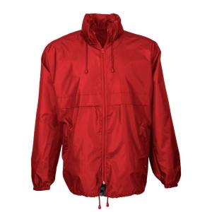 Veste coupe-vent en polyester 190T avec capuche pliable avec fermeture éclair, pliable en 5