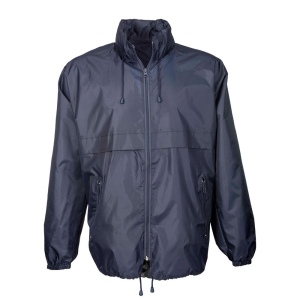 Veste coupe-vent en polyester 190T avec capuche pliable avec fermeture éclair, pliable en 4