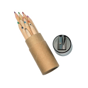 Set 12 crayons color s (long. 8,5 cm.), dans bo te cylindrique (10,4x diam tre 3,4 cm.), a 3